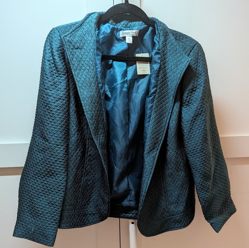 Coldwater Creek Teal Crinkle Blazer NWT